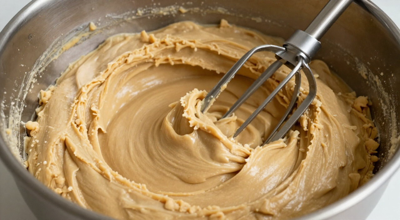 thick soft cookie dough in a mixing bowl